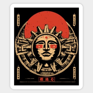 Aztec Sun God - Vintage Japanese-Style Ancient American Art Sticker